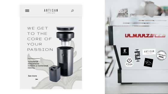 Mobile pages and a shop counter with Artisan stickers