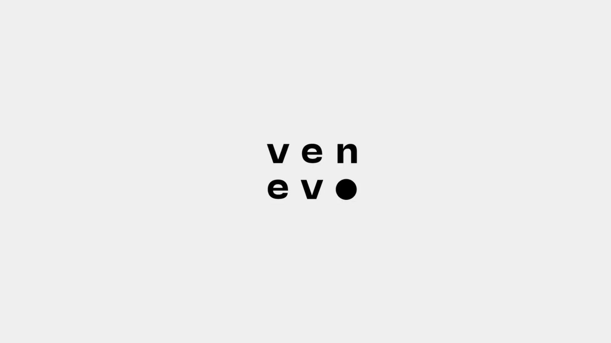 The wordmark stacked on two lines, ven and evo, with a black dot for the o