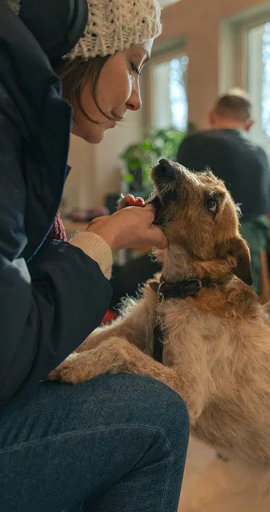 A guest with her dog at Steam