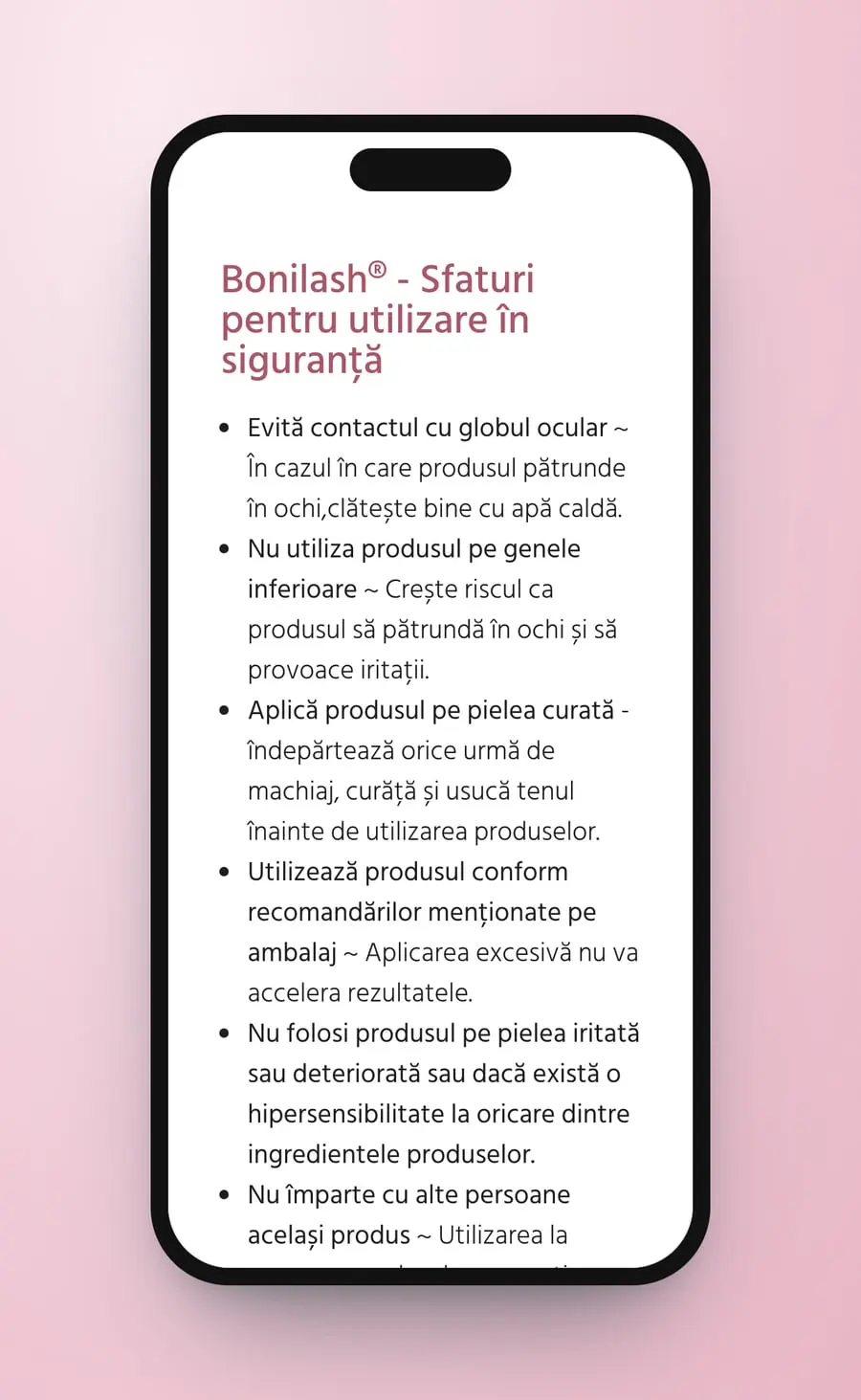 The safety tips on a phone, in a single column