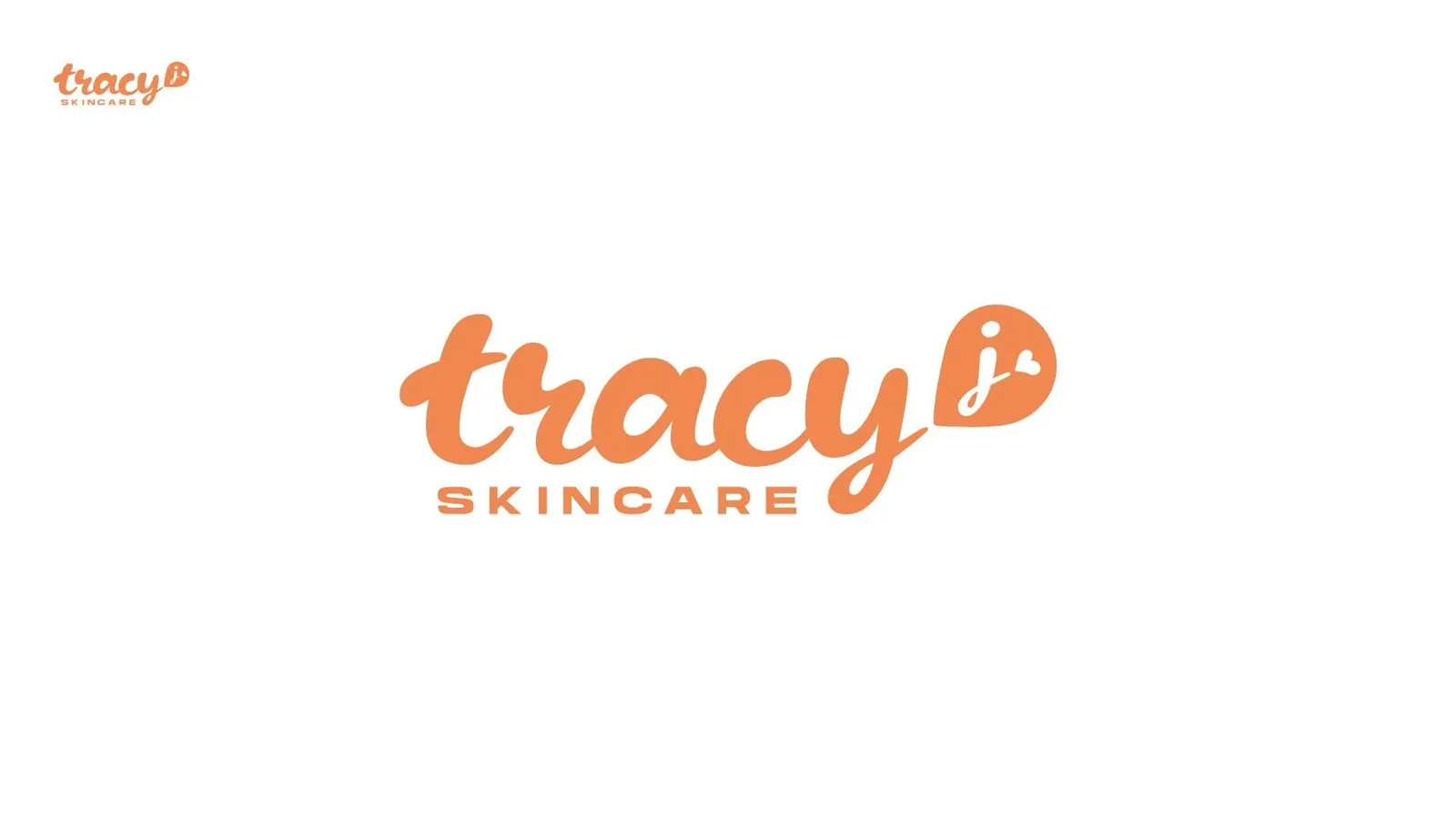 Logotipul Tracy skincare în portocaliu, cu o inimă