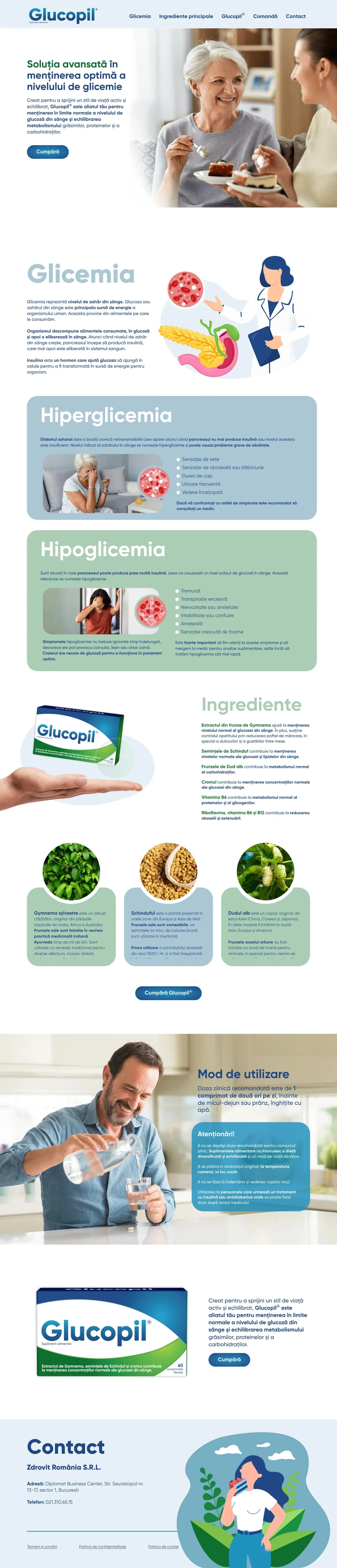 The glucopil.ro page, scrolling