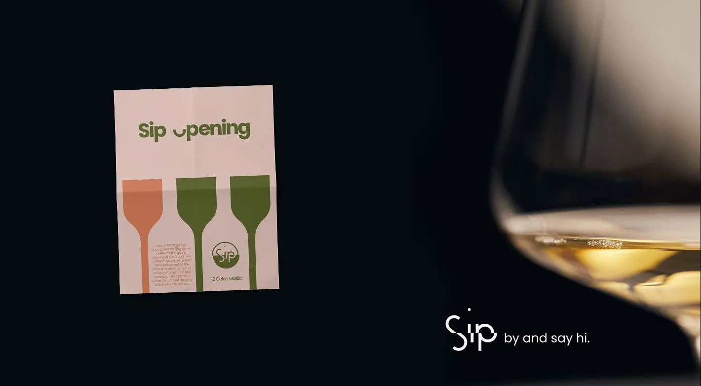 The opening poster next to a glass of white wine
