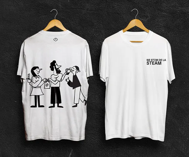 White T-shirts with a group illustration