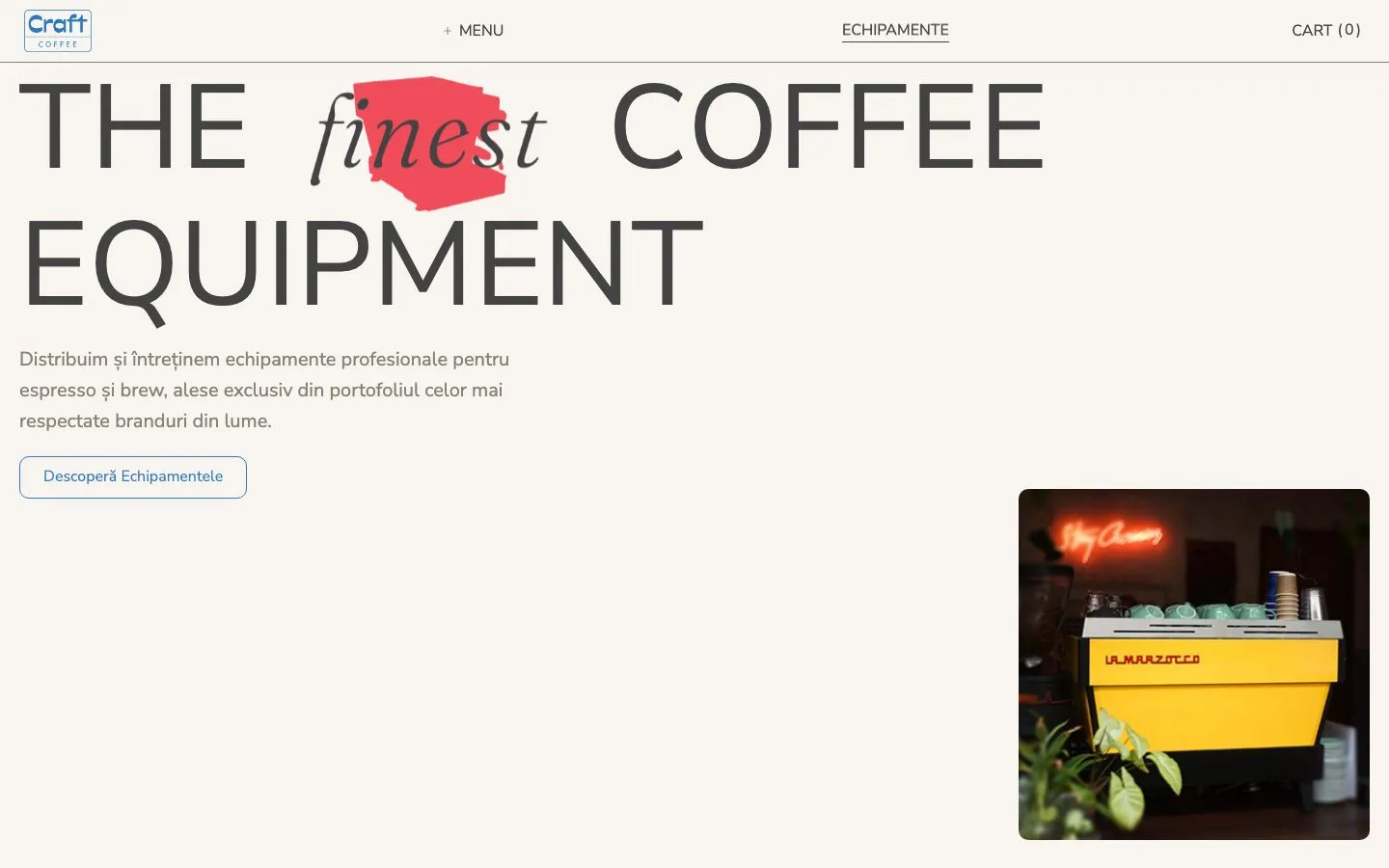 Homepage hero: THE finest COFFEE EQUIPMENT, with a red brush mark behind finest