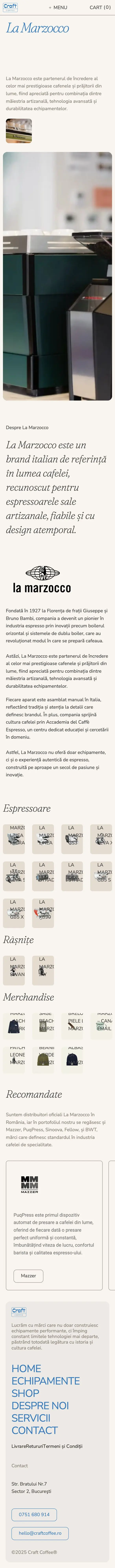 The La Marzocco brand page on a phone, scrolling