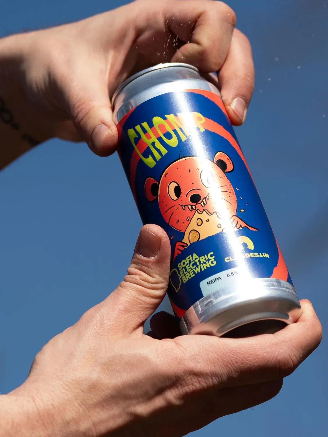 A can opened against a blue sky