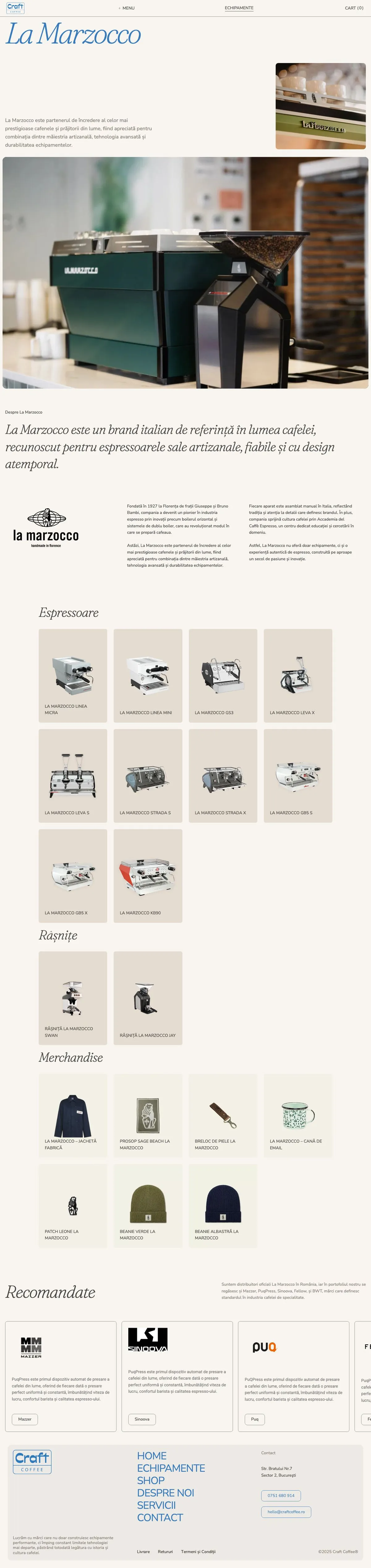 The La Marzocco brand page, scrolling