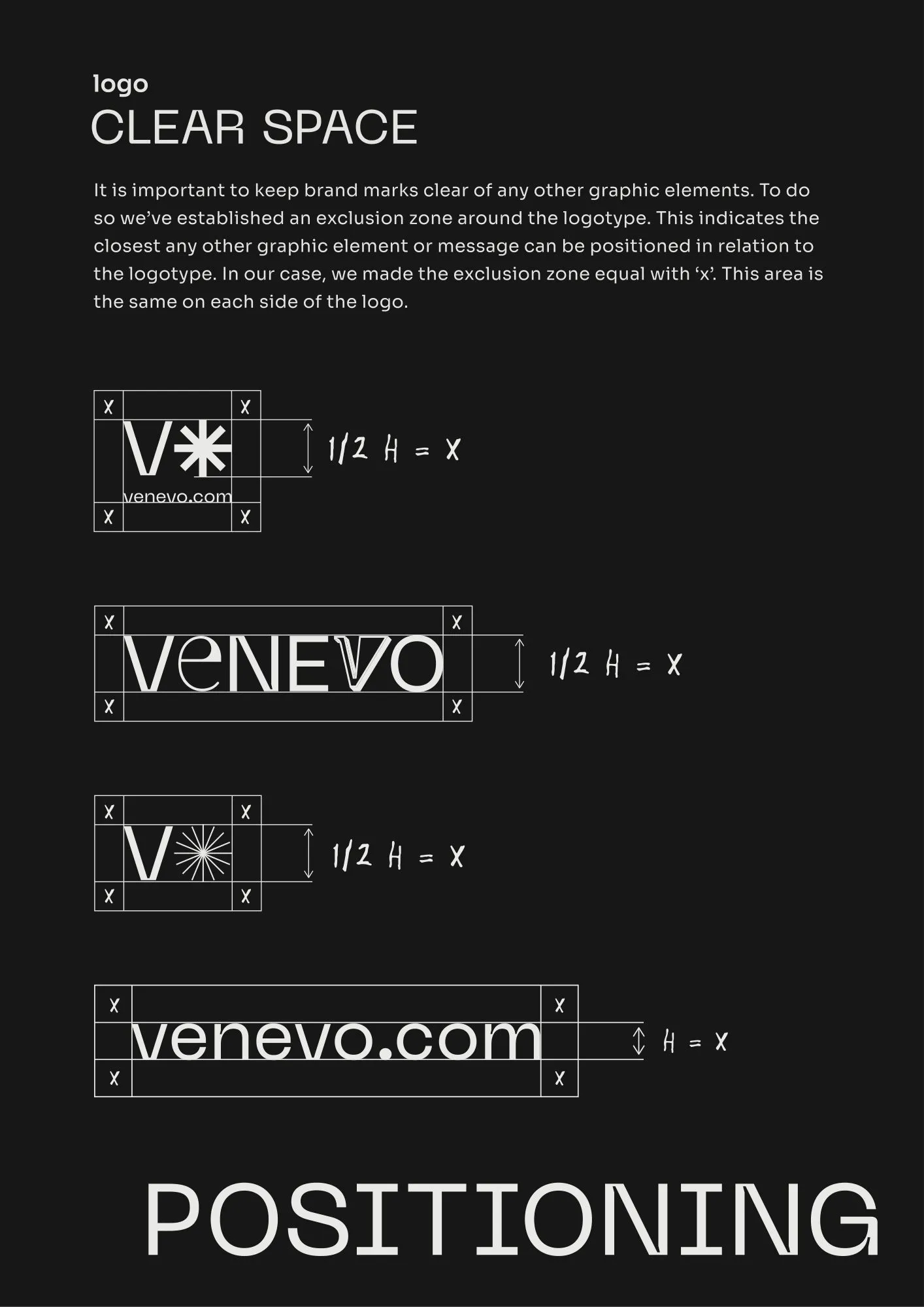 Guidelines page: the clear space around each logo version