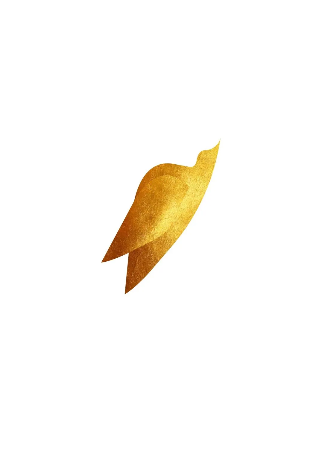 A golden bird in flight, cut from gold leaf