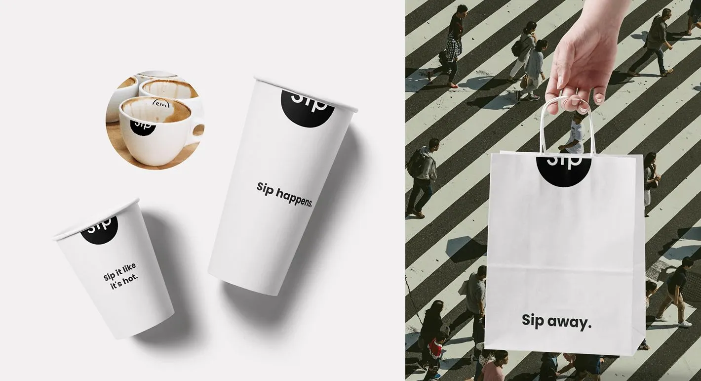 Sip cups and a paper bag: Sip away
