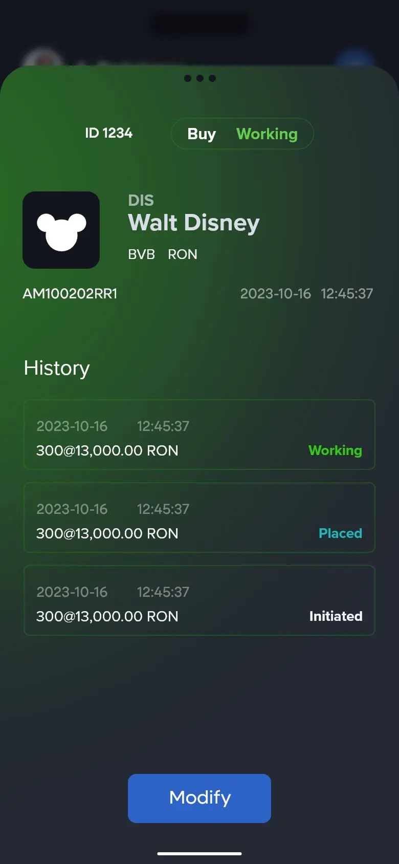 Order history in green