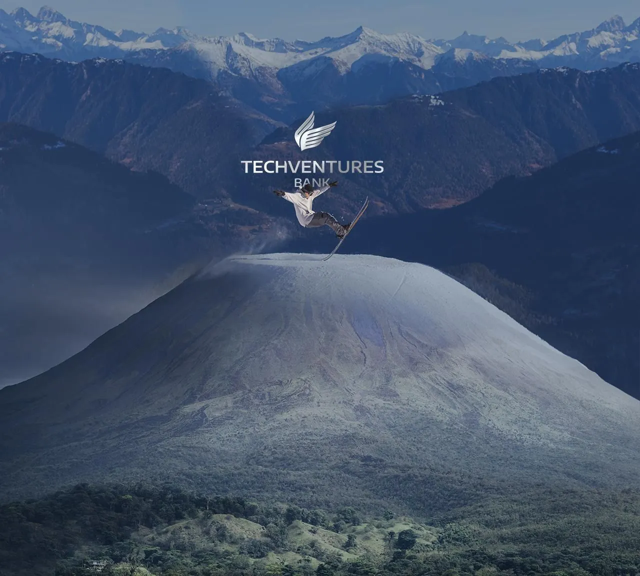 The TechVentures Bank wings above a snow-capped volcano