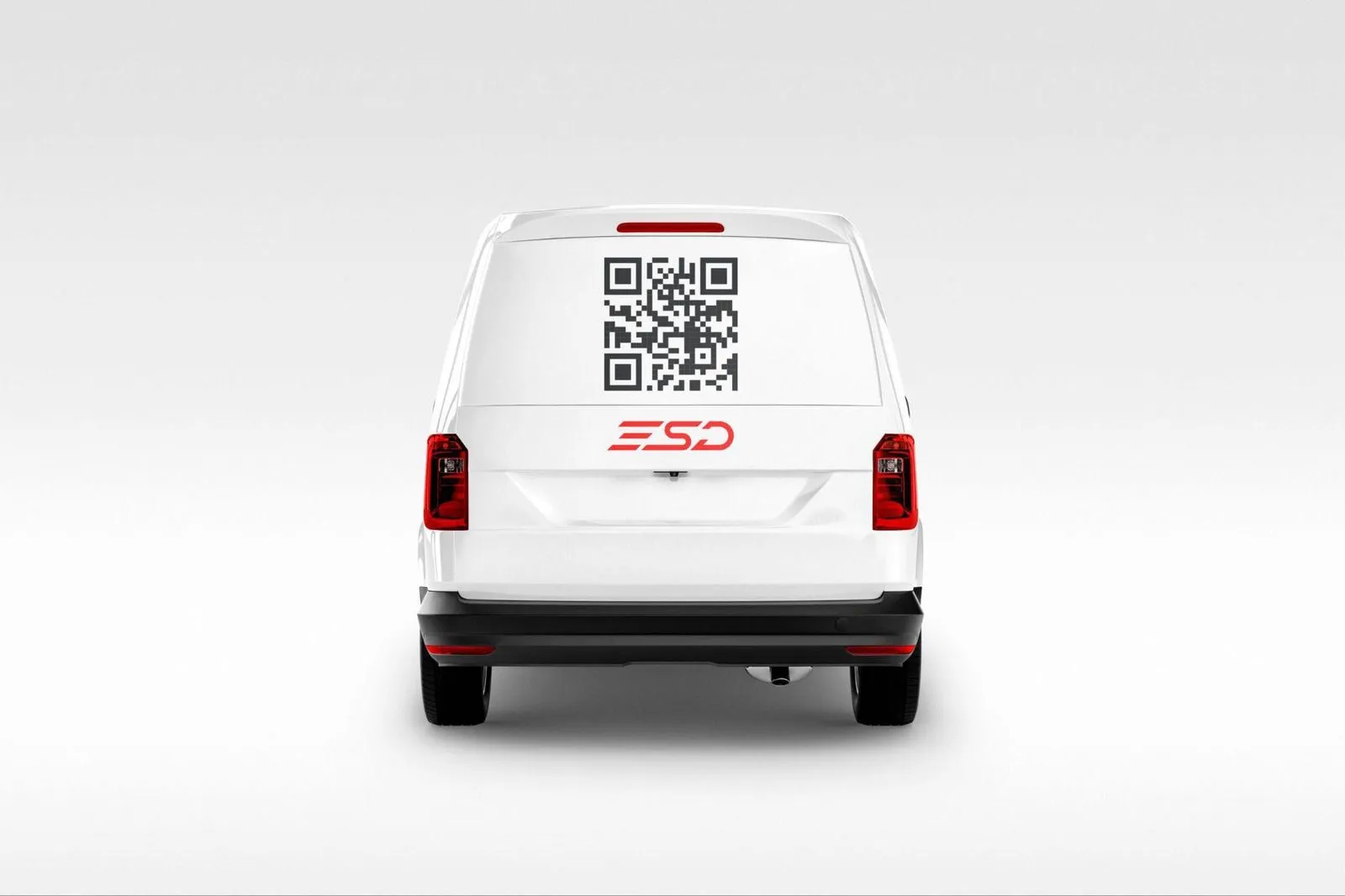 Spatele unei dube ESD, cu un cod QR