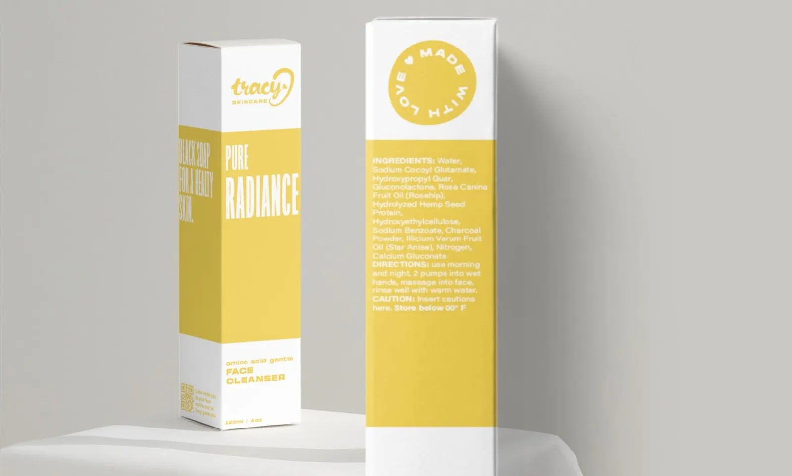Cutia Pure Radiance, față și spate, în galben