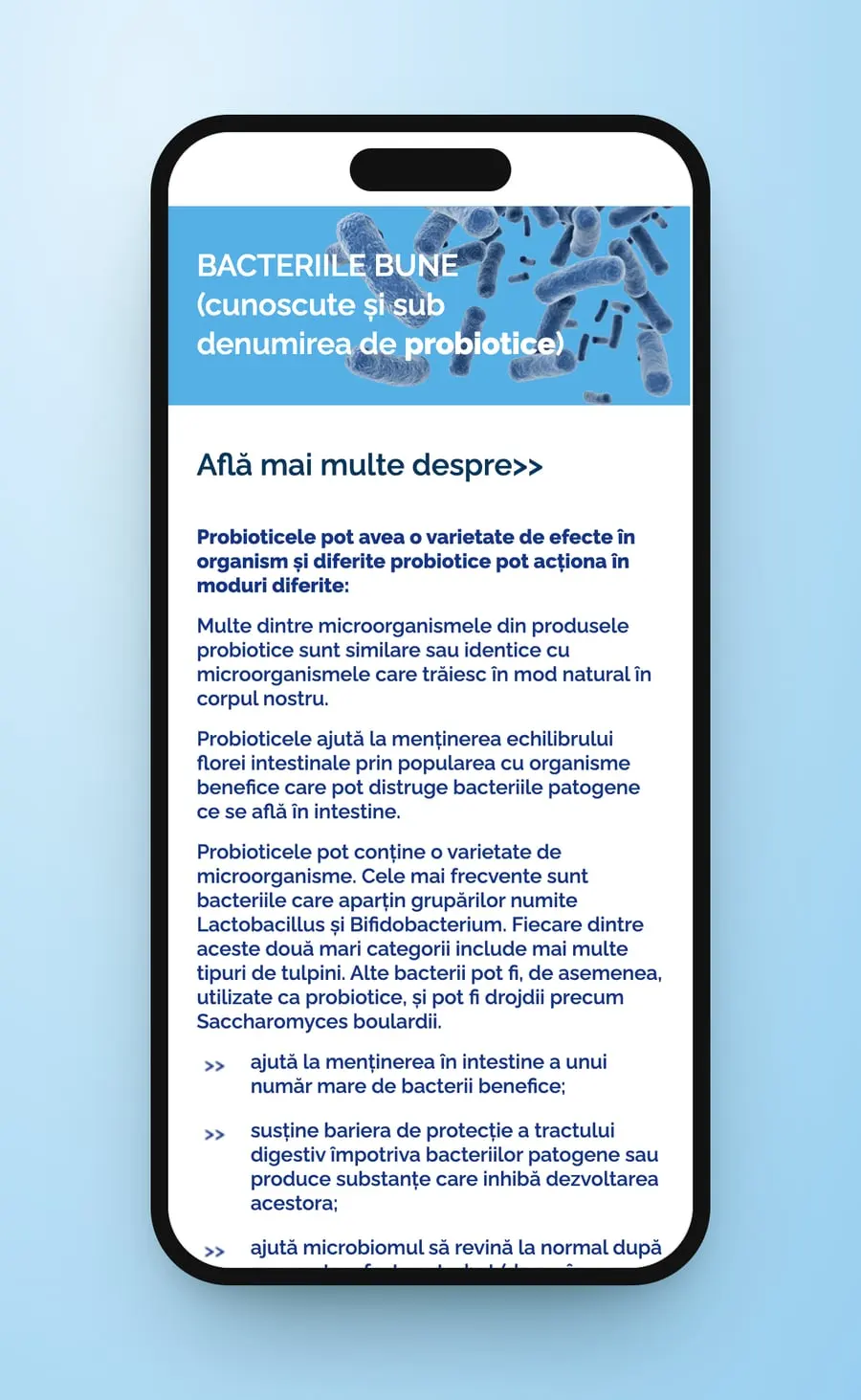 Bacteriile bune on a phone, under a band of drawn bacteria