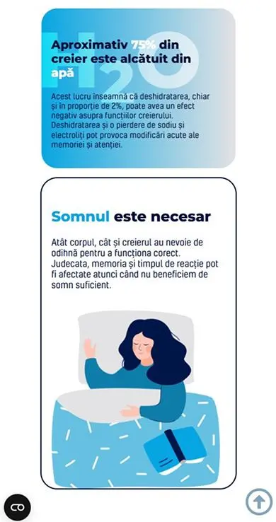 Pagină de mobil despre hidratare și somn