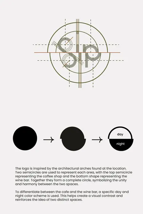 The logo construction and the day and night circle