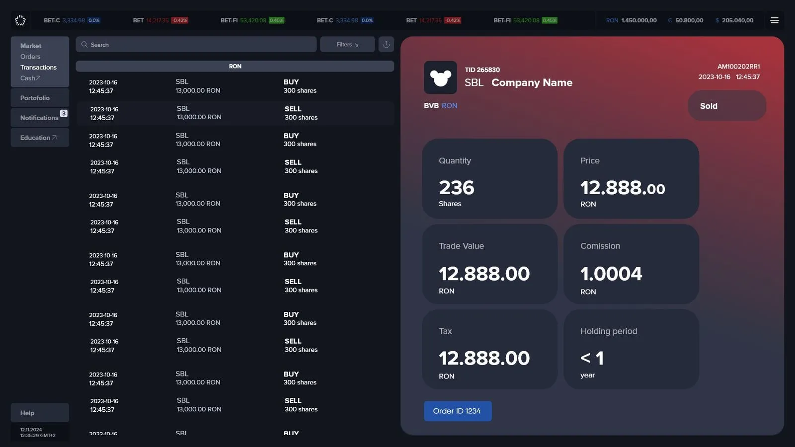 Transactions view