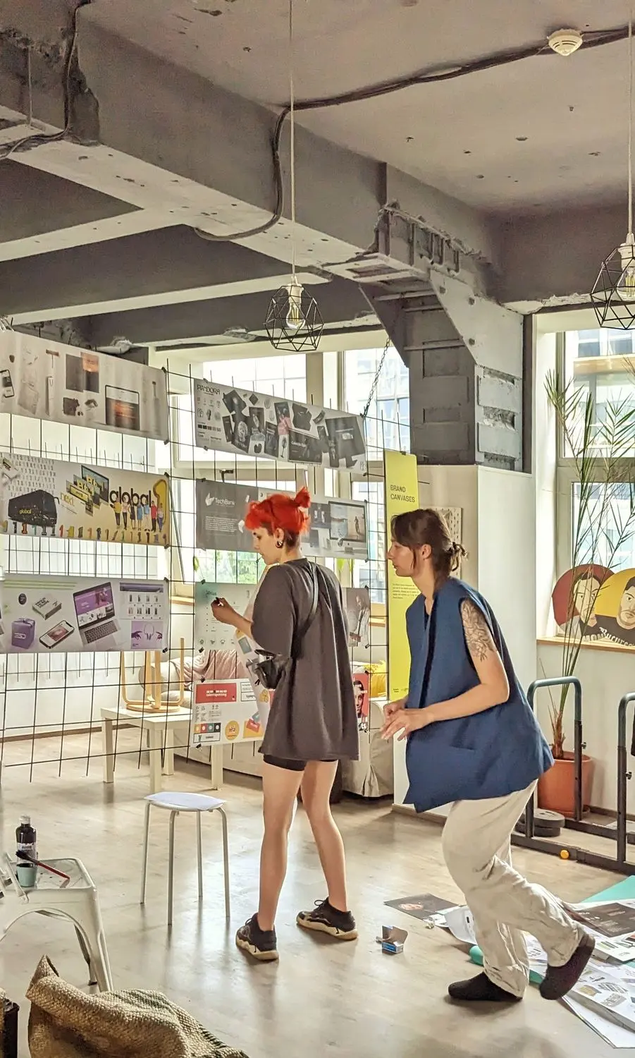 Visitors walking through the studio