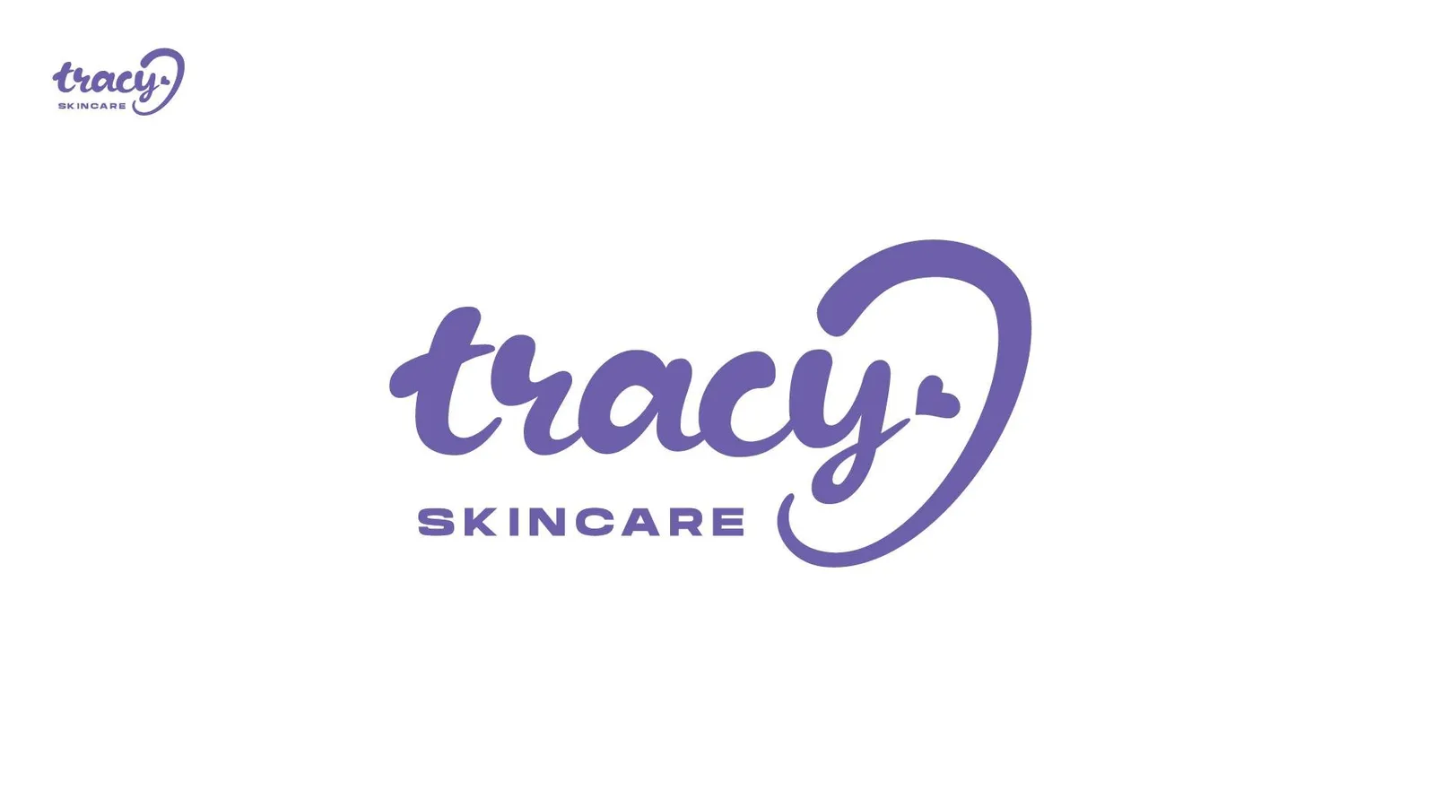 Logotipul Tracy skincare în mov, cu o inimă