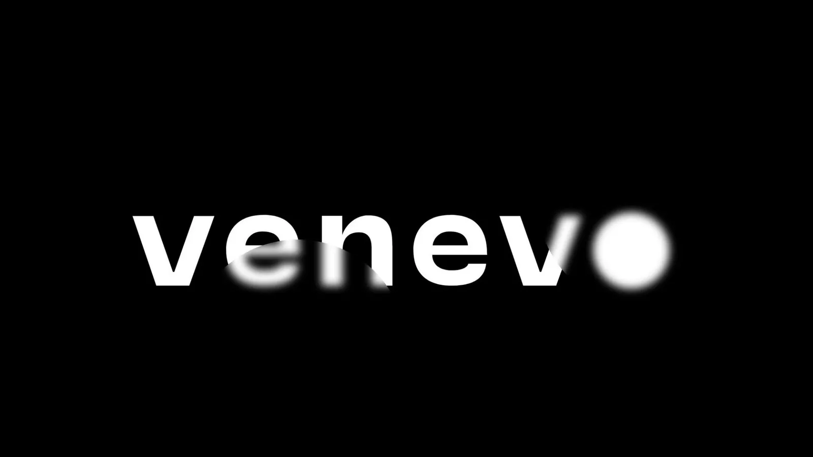The lowercase venevo wordmark in white on black, the last letters still blurred