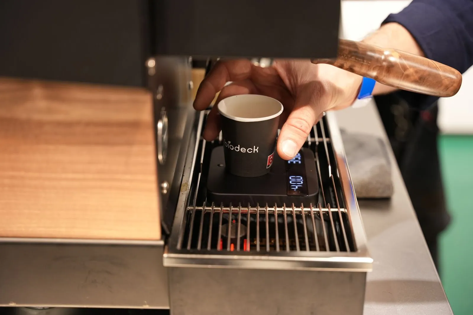 A cup set on the drip tray