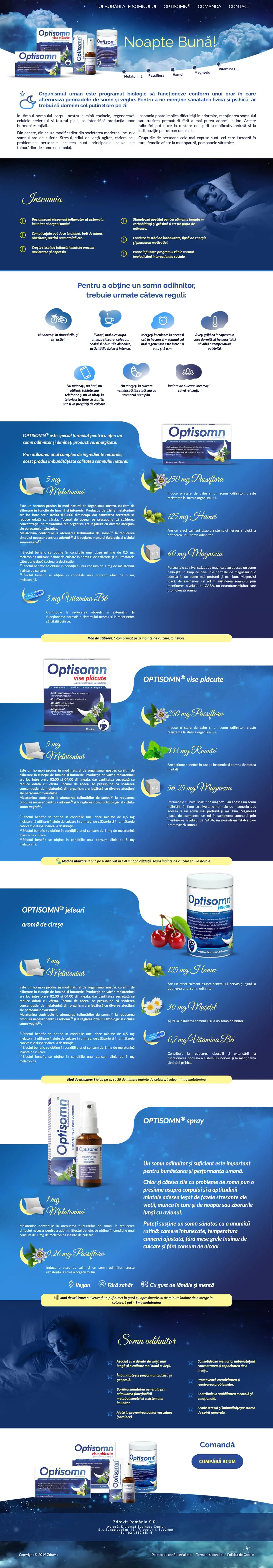 The optisomn.ro page, scrolling