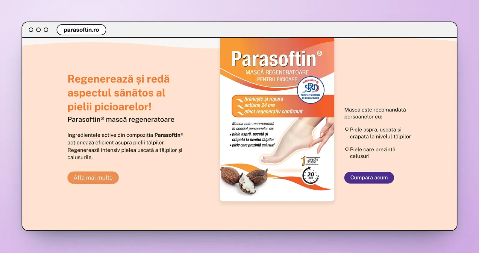 „Regenerează și redă aspectul sănătos al pielii picioarelor!”: masca regeneratoare, pe piersică
