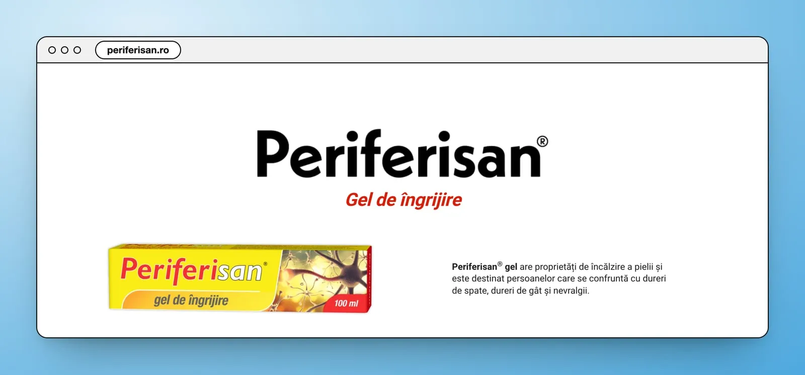 Periferisan, gel de îngrijire: the yellow tube and a short text