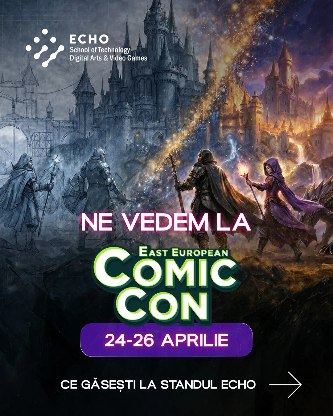 Carousel cover: Ne vedem la East European Comic Con, over a fantasy castle