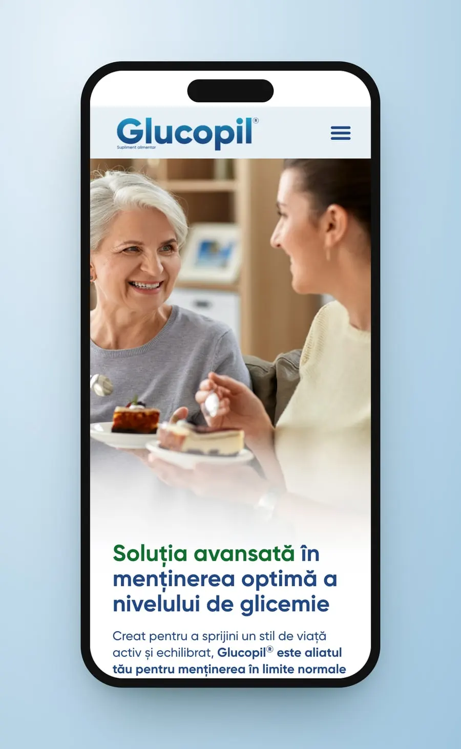 The first screen on a phone: the photo of the two women, then the line and the text