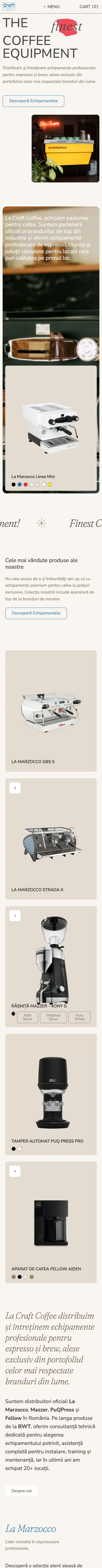 The craftcoffee.ro homepage on a phone, scrolling