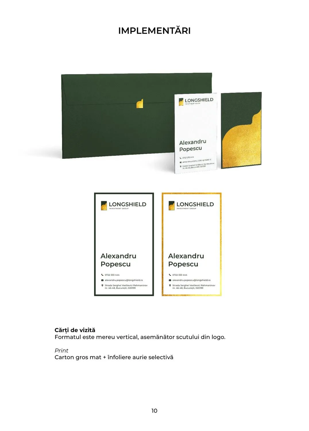 Brandbook: vertical business cards with gold foil