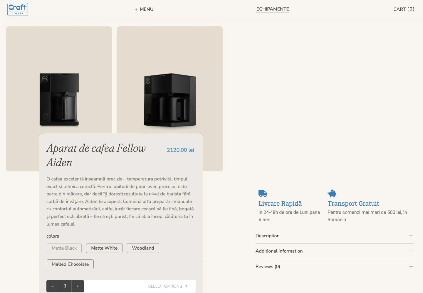 The Fellow Aiden product page with price, colours and delivery terms