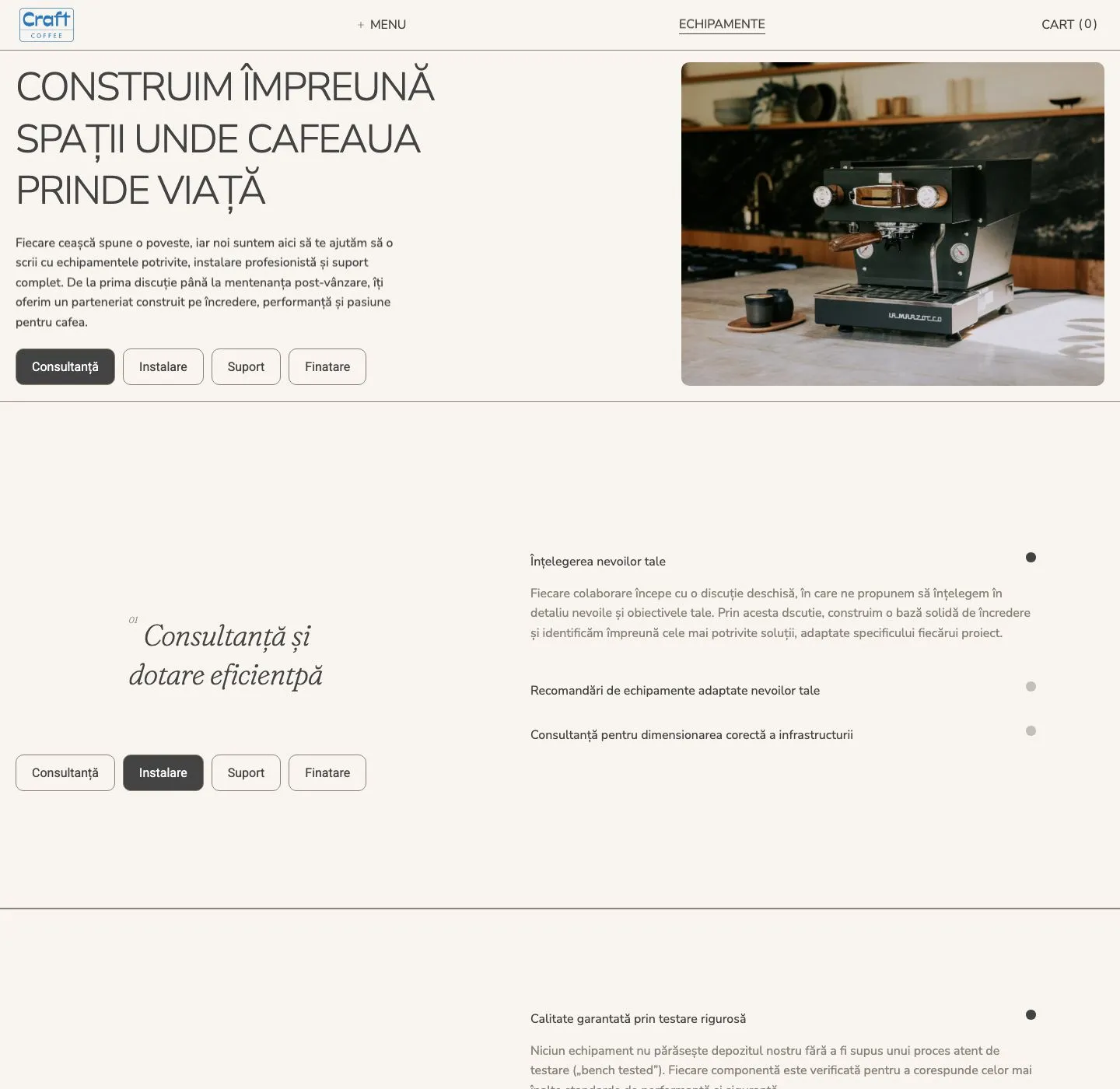 The services page: consultancy, installation, support and financing