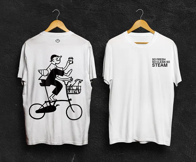 White T-shirts with a cyclist illustration