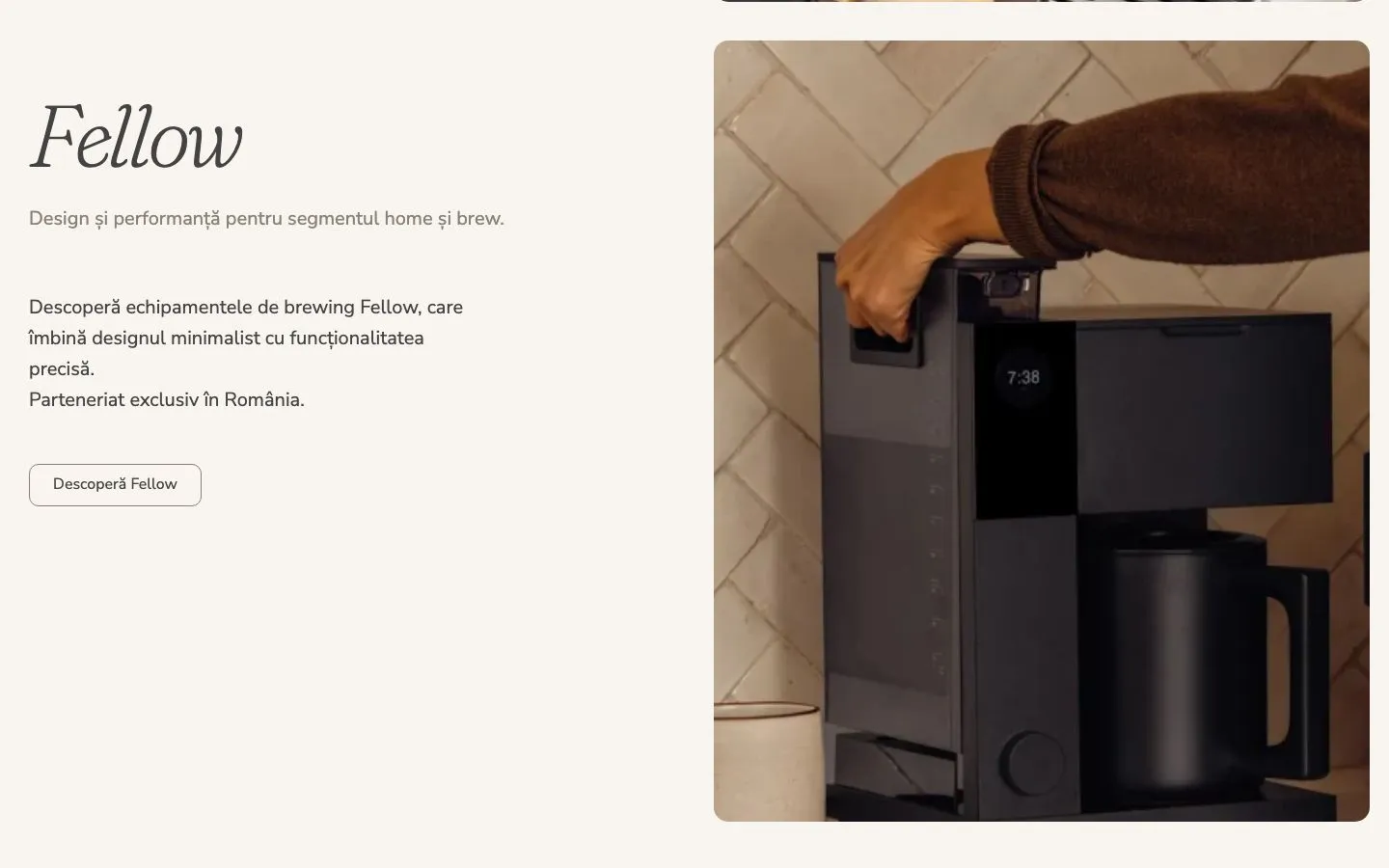 Homepage section: Fellow, design and performance for home and brew