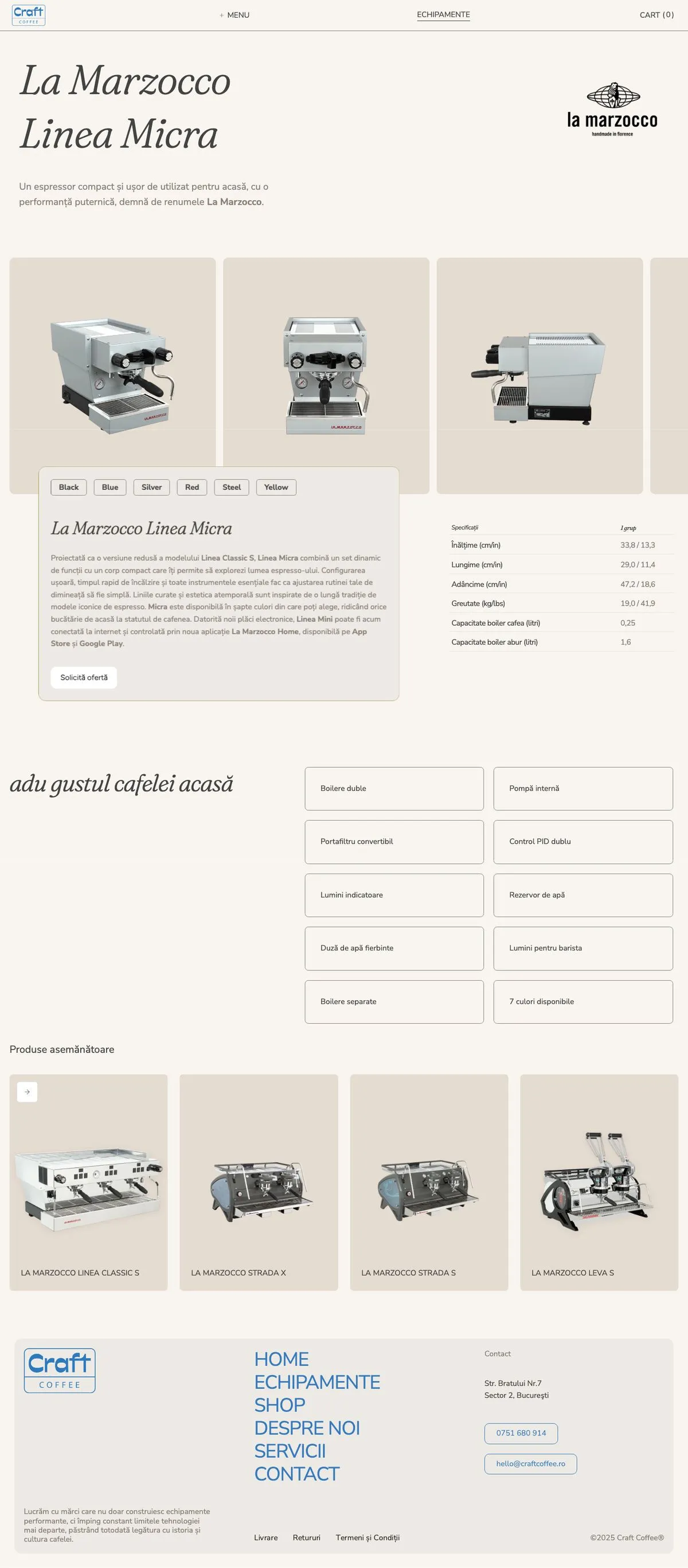 The Linea Micra product page, scrolling