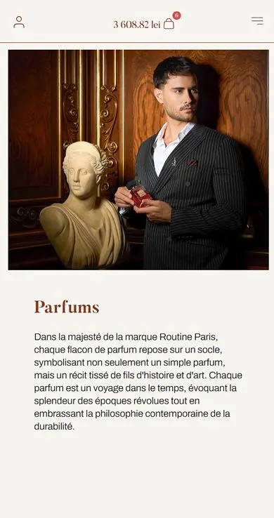 Pagina Parfums pe un telefon