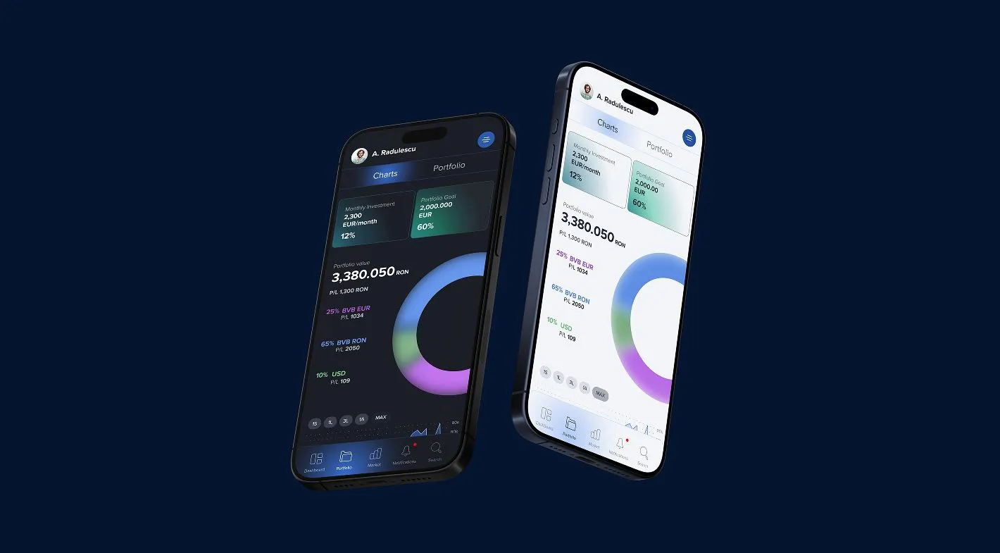 The Investimental app on two phones