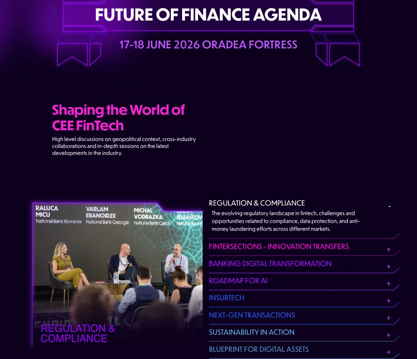 Future of Finance Agenda: Shaping the World of CEE FinTech, cu Regulation and Compliance deschis și încă șapte teme în listă