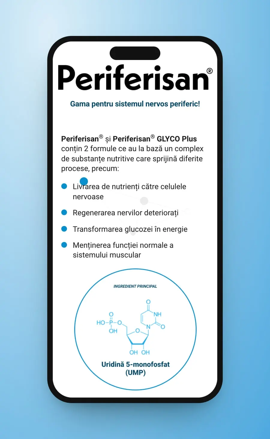 Gama pentru sistemul nervos periferic on a phone, with the list and the UMP molecule