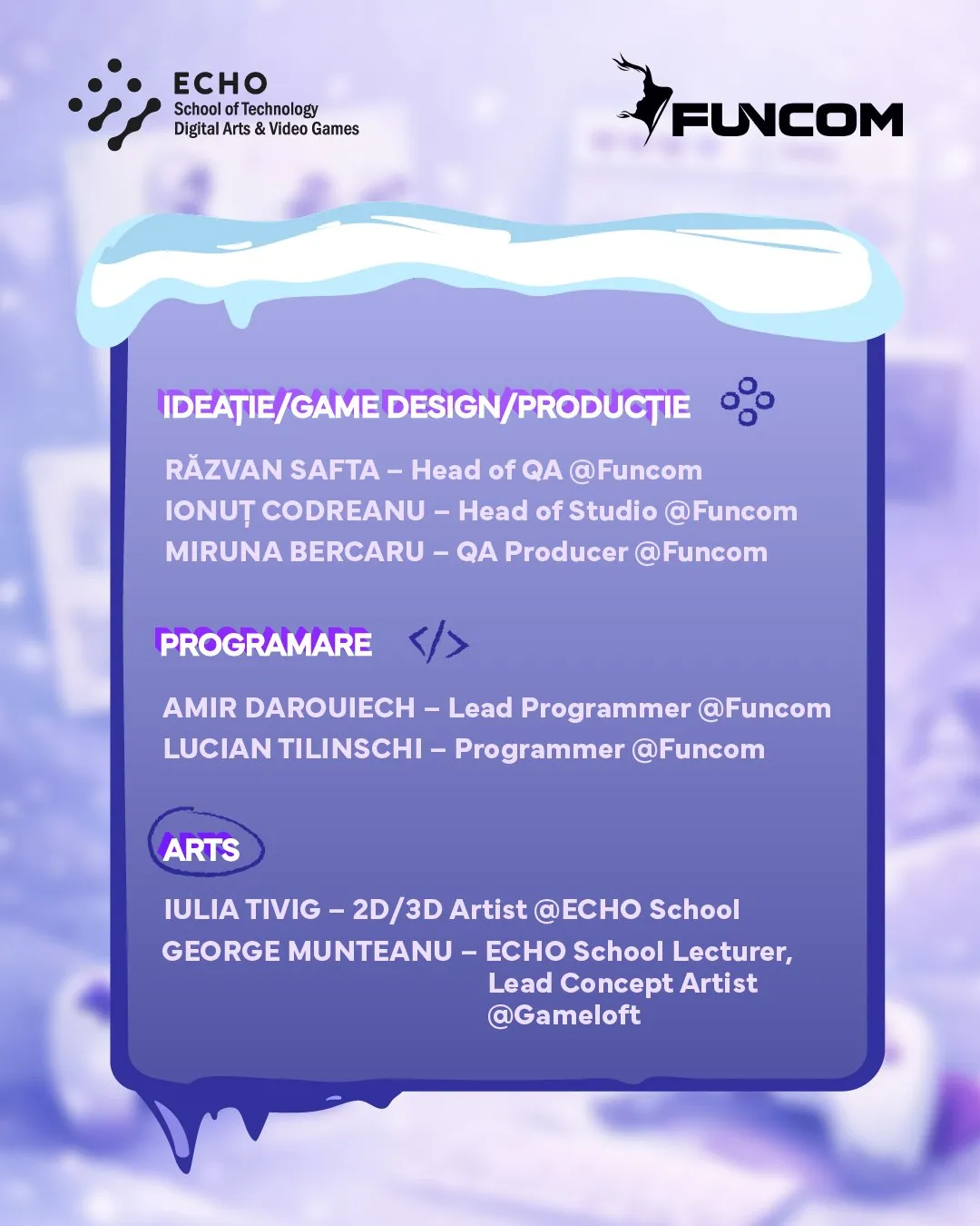 Slide: the mentors, for game design, programming and art